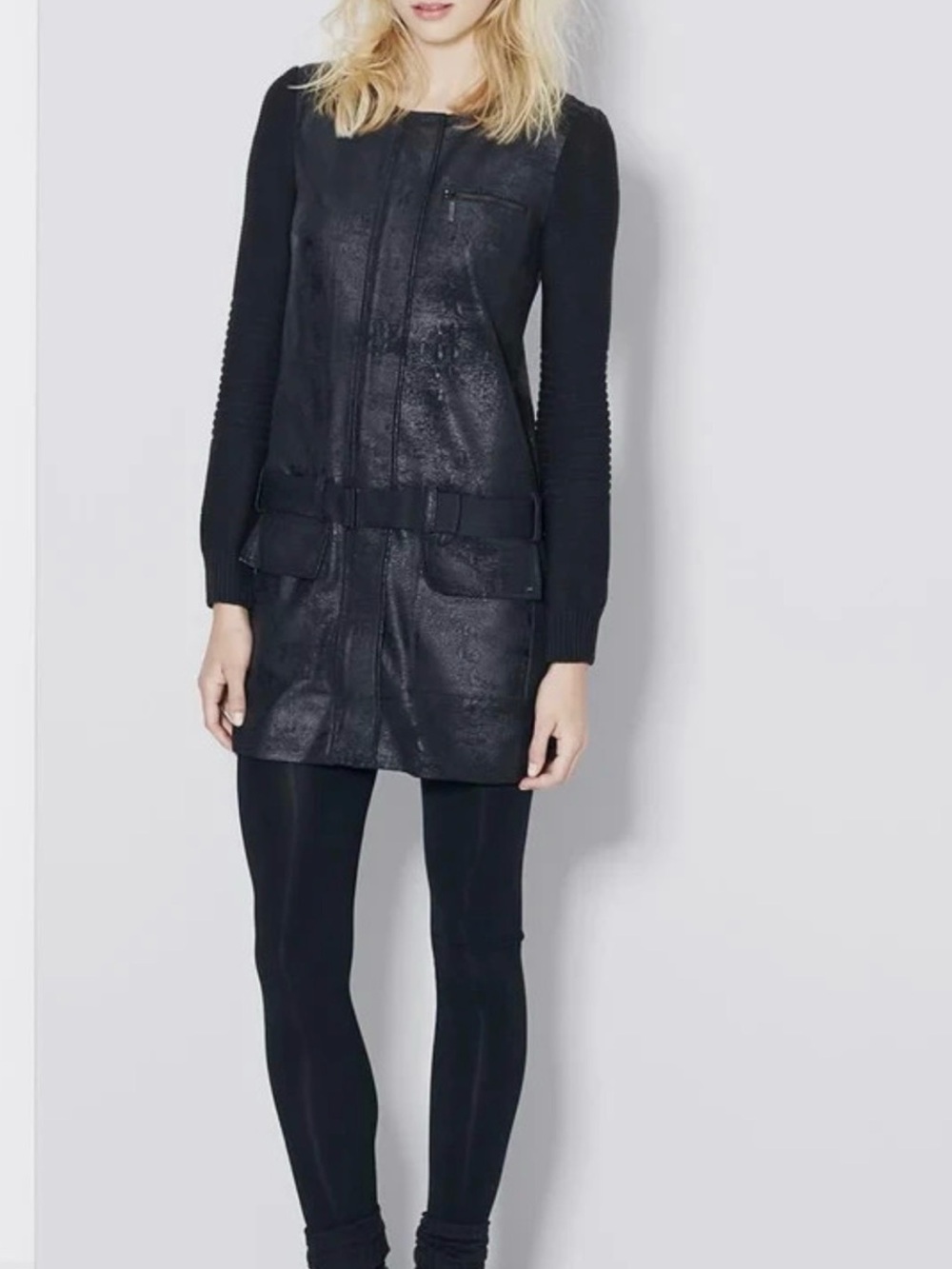 Cop Copine Black Long Sleeve Textured Coat - Women
